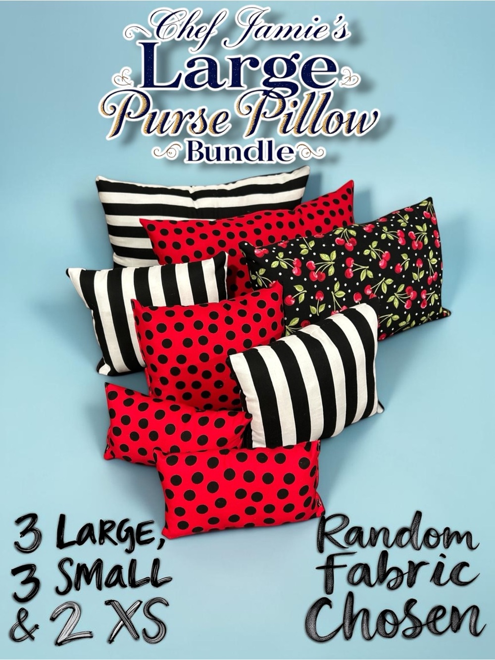 Purse Pillow Bundle Set of 8 Hand Crafted, random fabric chosen.